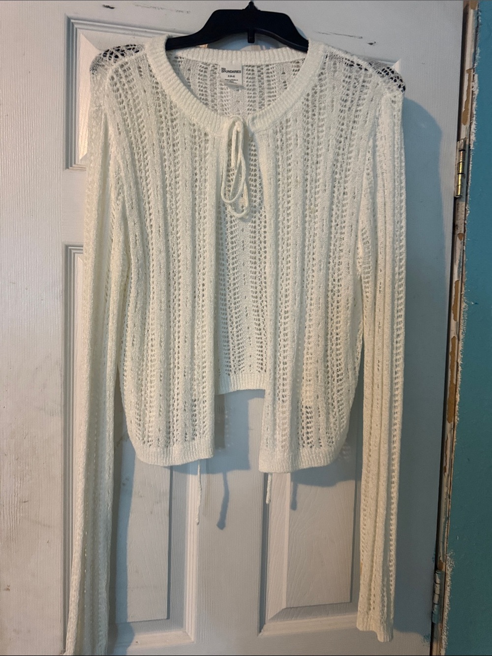 No Boundaries Cream Open-Knit Tie-Front Cardigan